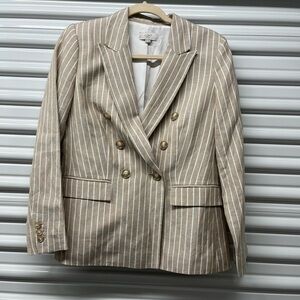 LOFT Beige Striped Double-Breasted Blazer Size 6P